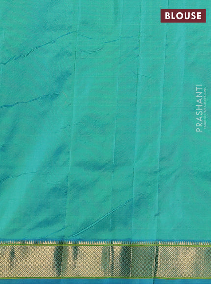 Pure paithani silk saree dual shade of teal bluish green and red with allover zari woven buttas and paithani weaving pallu