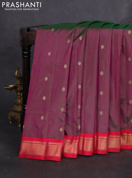 Pure paithani silk saree dual shade of greenish purple and pink with allover annam zari woven buttas and paithani weaving pallu