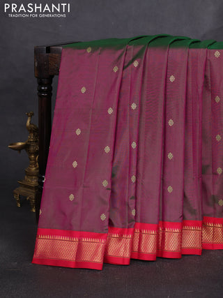 Pure paithani silk saree dual shade of greenish purple and pink with allover annam zari woven buttas and paithani weaving pallu