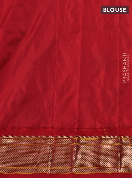 Pure paithani silk saree light green and red with allover zari woven buttas and paithani weaving pallu