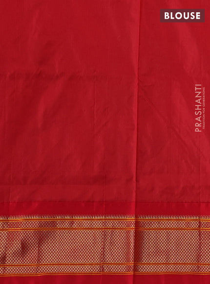 Pure paithani silk saree mango yellow and red with allover zari woven buttas and paithani weaving pallu