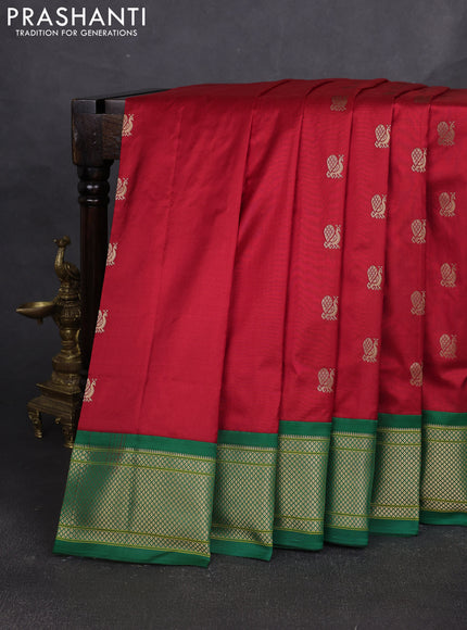 Pure paithani silk saree red and green with annam zari woven buttas and paithani weaving pallu
