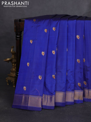 Pure paithani silk saree blue with annam zari woven buttas and paithani weaving pallu