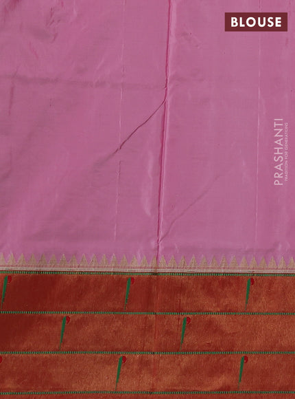 Pure paithani silk saree light pink and red with allover zari woven buttas and long zari woven muniya butta border