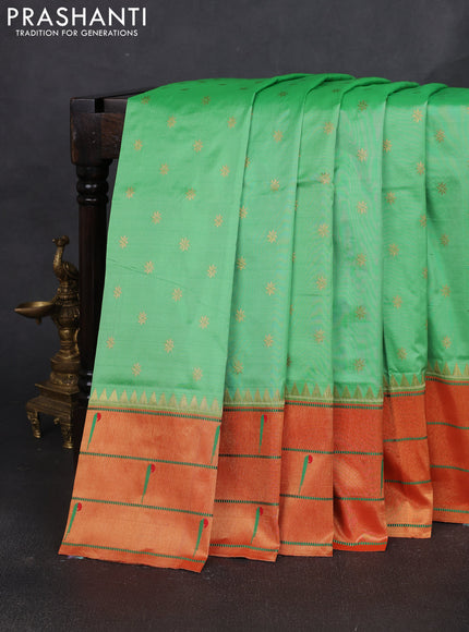 Pure paithani silk saree green and red with allover zari woven buttas and paithani weaving pallu