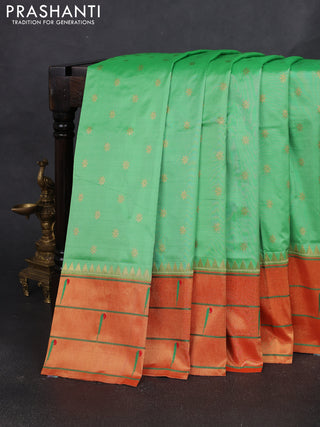 Pure paithani silk saree green and red with allover zari woven buttas and paithani weaving pallu