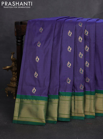 Pure paithani silk saree blue and green with allover annam zari woven buttas and paithani weaving pallu