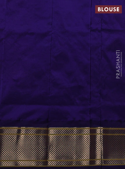 Pure paithani silk saree dual shade of orange and navy blue with allover zari woven buttas and paithani weaving pallu