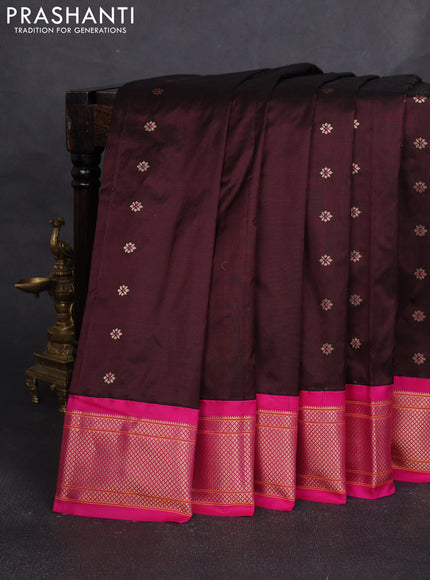 Pure paithani silk saree coffee brown and pink with allover zari woven buttas and paithani weaving pallu