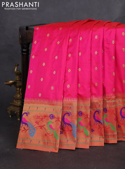 Pure paithani silk saree pink and red with allover zari woven buttas and paithani weaving pallu