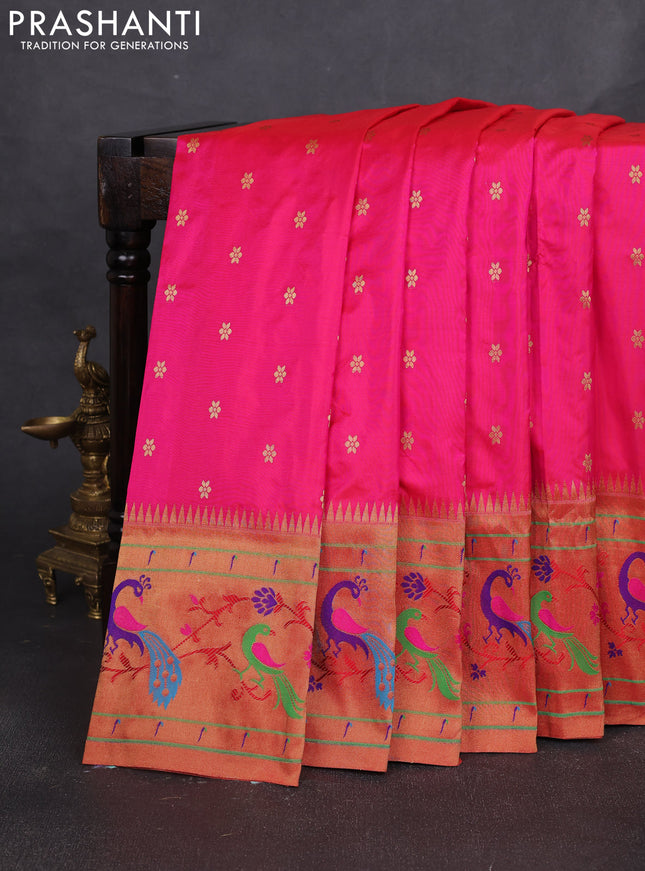 Pure paithani silk saree pink and red with allover zari woven buttas and paithani weaving pallu
