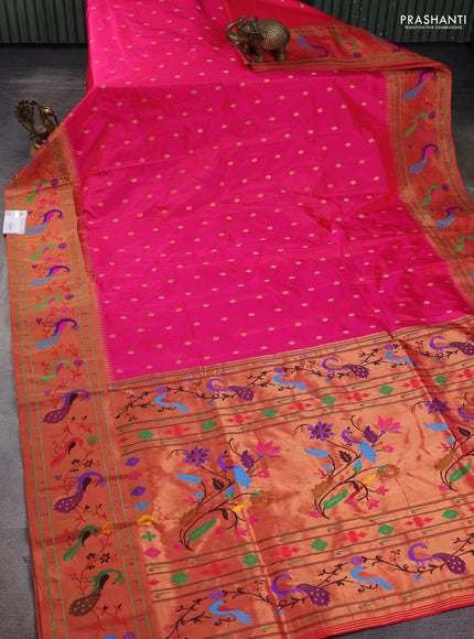 Pure paithani silk saree pink and red with allover zari woven buttas and paithani weaving pallu