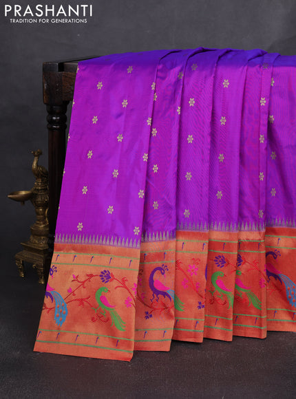 Pure paithani silk saree purple and red with allover zari woven buttas and paithani weaving pallu