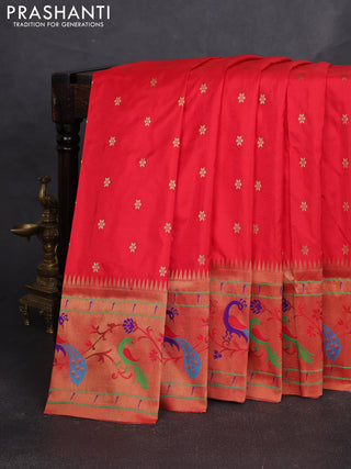 Pure paithani silk saree red with allover zari woven buttas and paithani weaving pallu