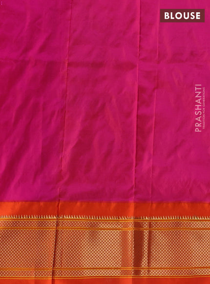 Pure paithani silk saree dual shade of teal bluish green and orange with allover zari woven buttas and paithani weaving pallu