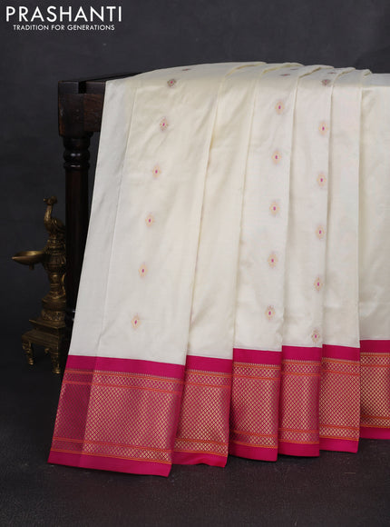 Pure paithani silk saree cream and pink with allover zari woven buttas and paithani weaving pallu