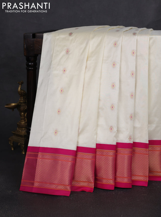 Pure paithani silk saree cream and pink with allover zari woven buttas and paithani weaving pallu