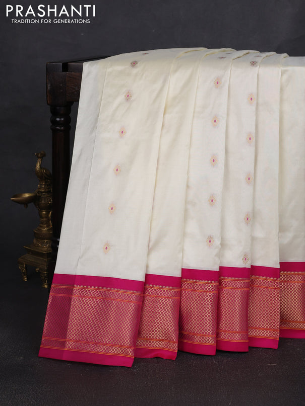 Pure paithani silk saree cream and pink with allover zari woven buttas and paithani weaving pallu