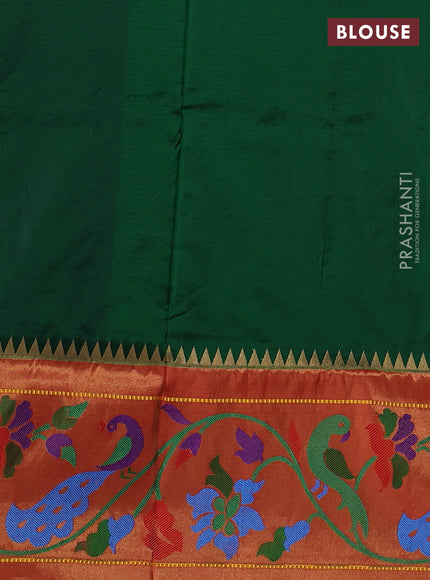 Pure paithani silk saree green and red with allover zari woven buttas and paithani weaving pallu