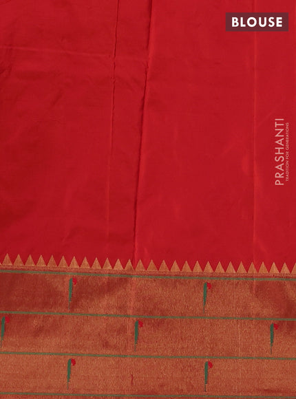 Pure paithani silk saree dual shade of pinkish orange and red with allover zari woven buttas and zari woven muniya butta border