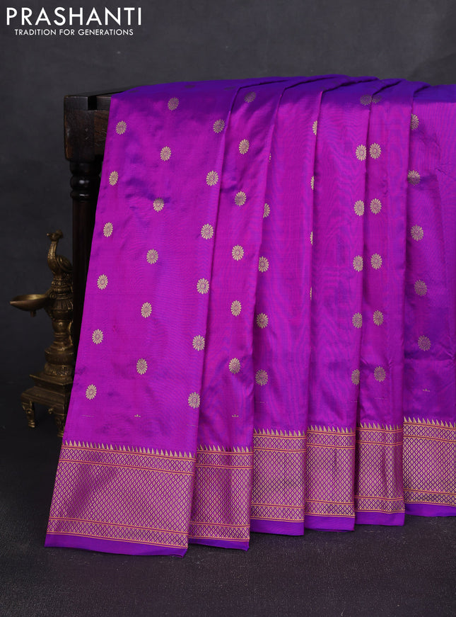 Pure paithani silk saree purple with allover zari woven floral buttas and zari woven muniya butta border
