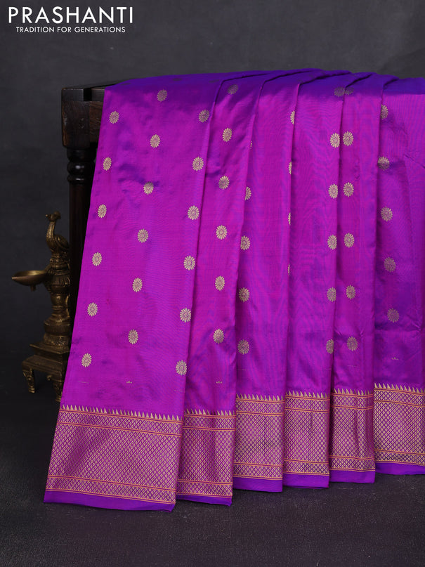 Pure paithani silk saree purple with allover zari woven floral buttas and zari woven muniya butta border