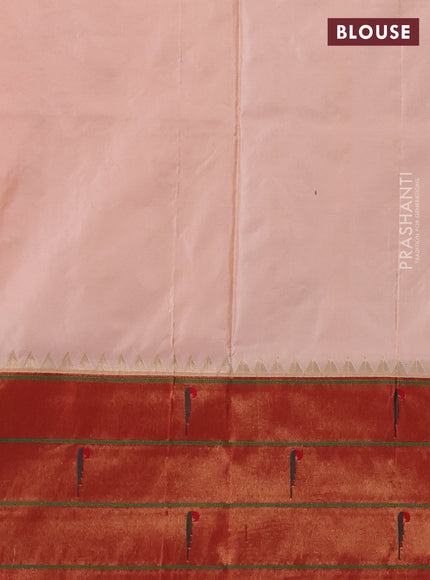 Pure paithani silk saree pale orange and red with allover zari woven floral buttas and zari woven muniya butta border