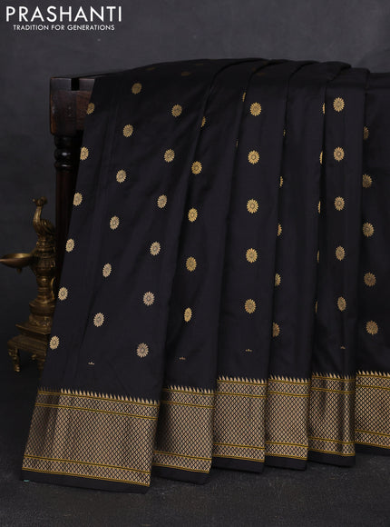 Pure paithani silk saree black with allover zari woven buttas and paithani weaving pallu