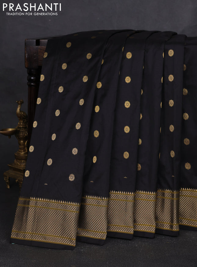 Pure paithani silk saree black with allover zari woven buttas and paithani weaving pallu