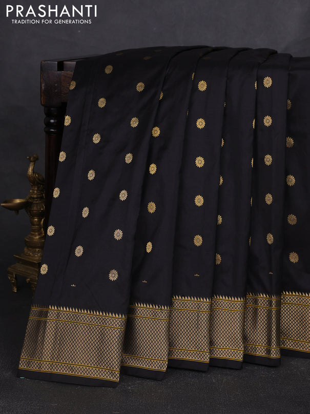 Pure paithani silk saree black with allover zari woven buttas and paithani weaving pallu