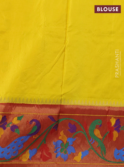 Pure paithani silk saree yellow and red with allover zari woven buttas and paithani weaving pallu
