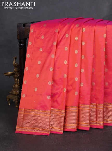 Pure paithani silk saree dual shade of pinkish orange with allover zari woven buttas and paithani weaving pallu