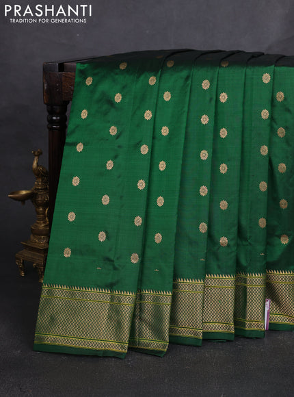 Pure paithani silk saree green with allover zari woven buttas and paithani weaving pallu