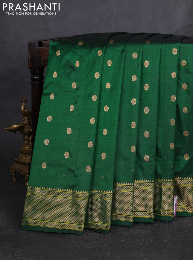 Pure paithani silk saree green with allover zari woven buttas and paithani weaving pallu
