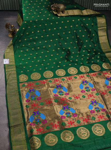 Pure paithani silk saree green with allover zari woven buttas and paithani weaving pallu