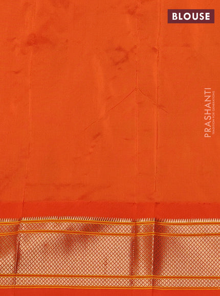 Pure paithani silk saree dual shade of teal bluish green and orange with allover zari woven buttas and paithani weaving pallu