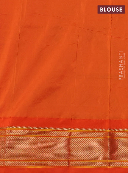 Pure paithani silk saree green and orange with allover zari woven buttas and paithani weaving pallu
