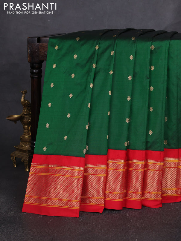 Pure paithani silk saree green and red with allover zari woven buttas and paithani weaving pallu