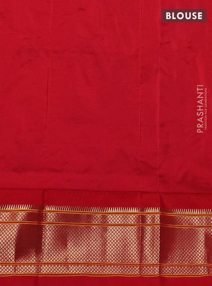Pure paithani silk saree green and red with allover zari woven buttas and paithani weaving pallu