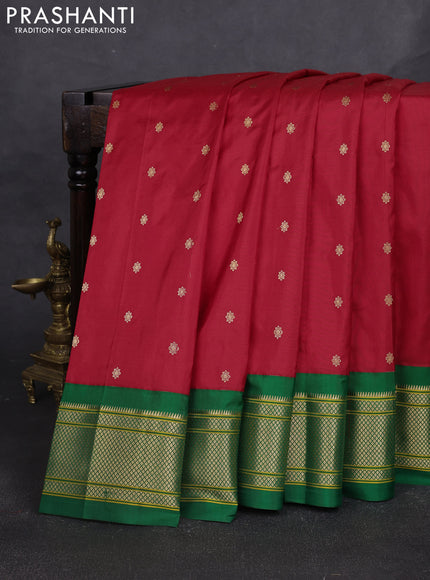 Pure paithani silk saree red and green with allover zari woven buttas and paithani weaving pallu