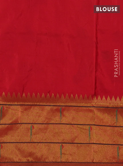 Pure paithani silk saree olive green and red with allover zari weaves and zari woven muniya butta border