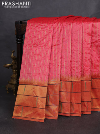 Pure paithani silk saree red shade and red with allover zari weaves and zari woven muniya butta border