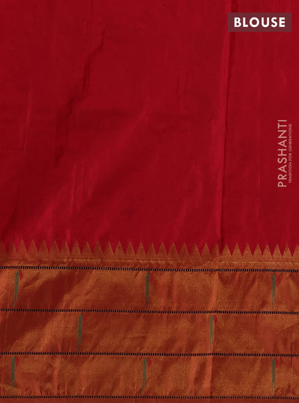 Pure paithani silk saree red shade and red with allover zari weaves and zari woven muniya butta border