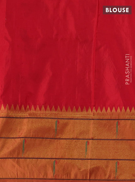 Pure paithani silk saree cream and red with allover zari weaves and zari woven muniya butta border