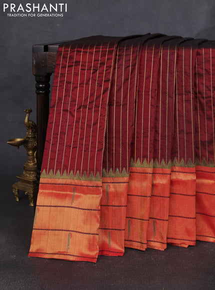Pure paithani silk saree maroon and red with allover zari weaves and zari woven muniya butta border