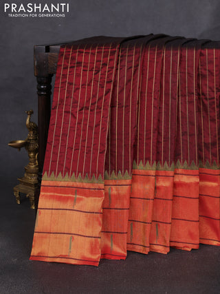 Pure paithani silk saree maroon and red with allover zari weaves and zari woven muniya butta border