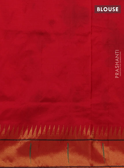 Pure paithani silk saree red with allover zari weaves and temple zari woven muniya butta border