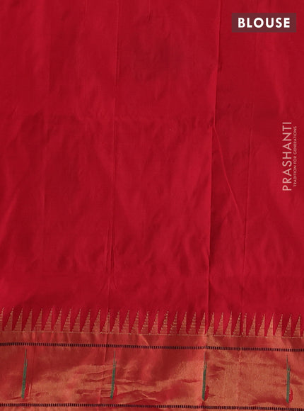 Pure paithani silk saree grey and red with allover zari weaves and temple zari woven muniya butta border