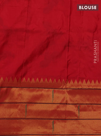 Pure paithani silk saree peach orange and red with allover zari weaves and temple zari woven muniya butta border