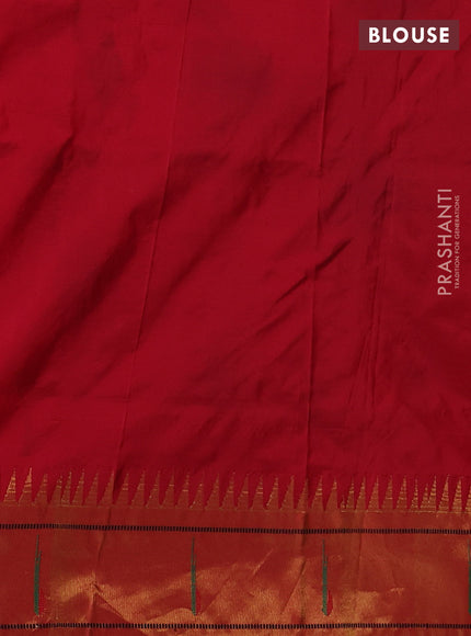 Pure paithani silk saree green and red with allover zari weaves and temple zari woven muniya butta border